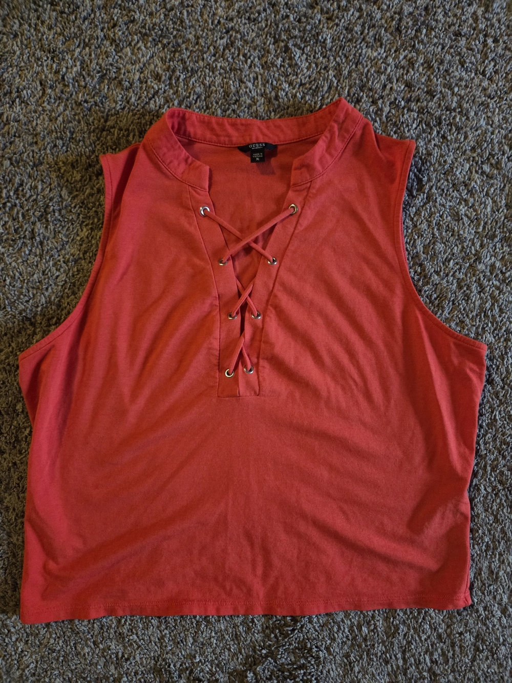 Guess Sleeveless Lace-Up Red Women's Tank Top
